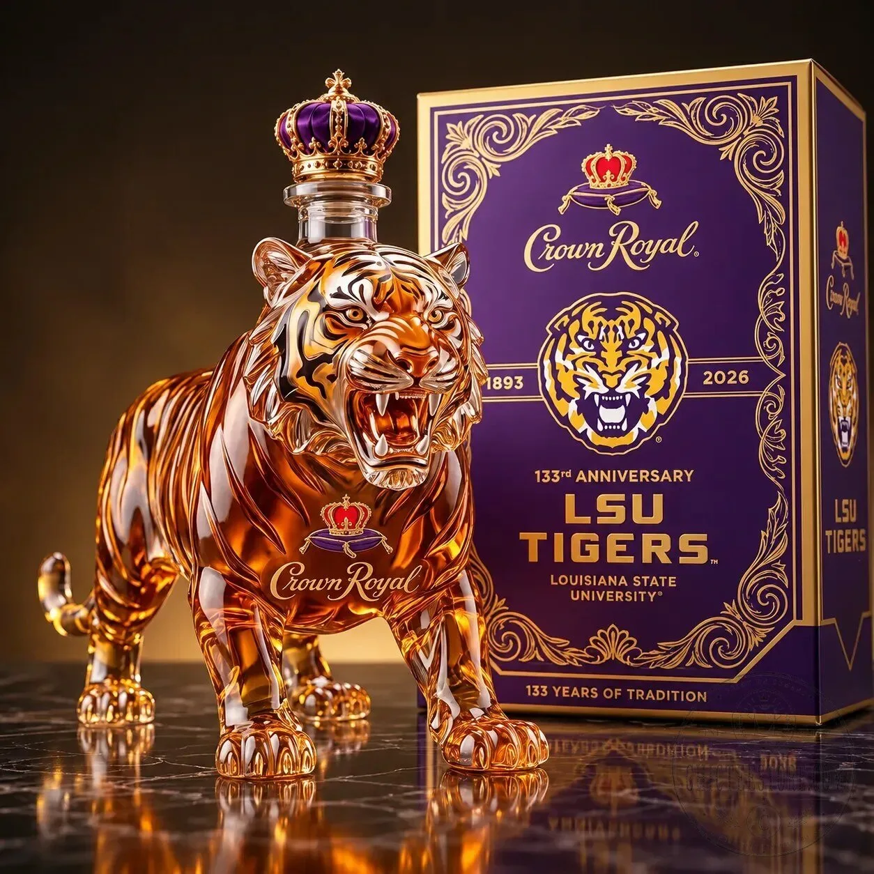 Crown Royal LSU Tigers 133rd Anniversary Edition Whiskey Decanter