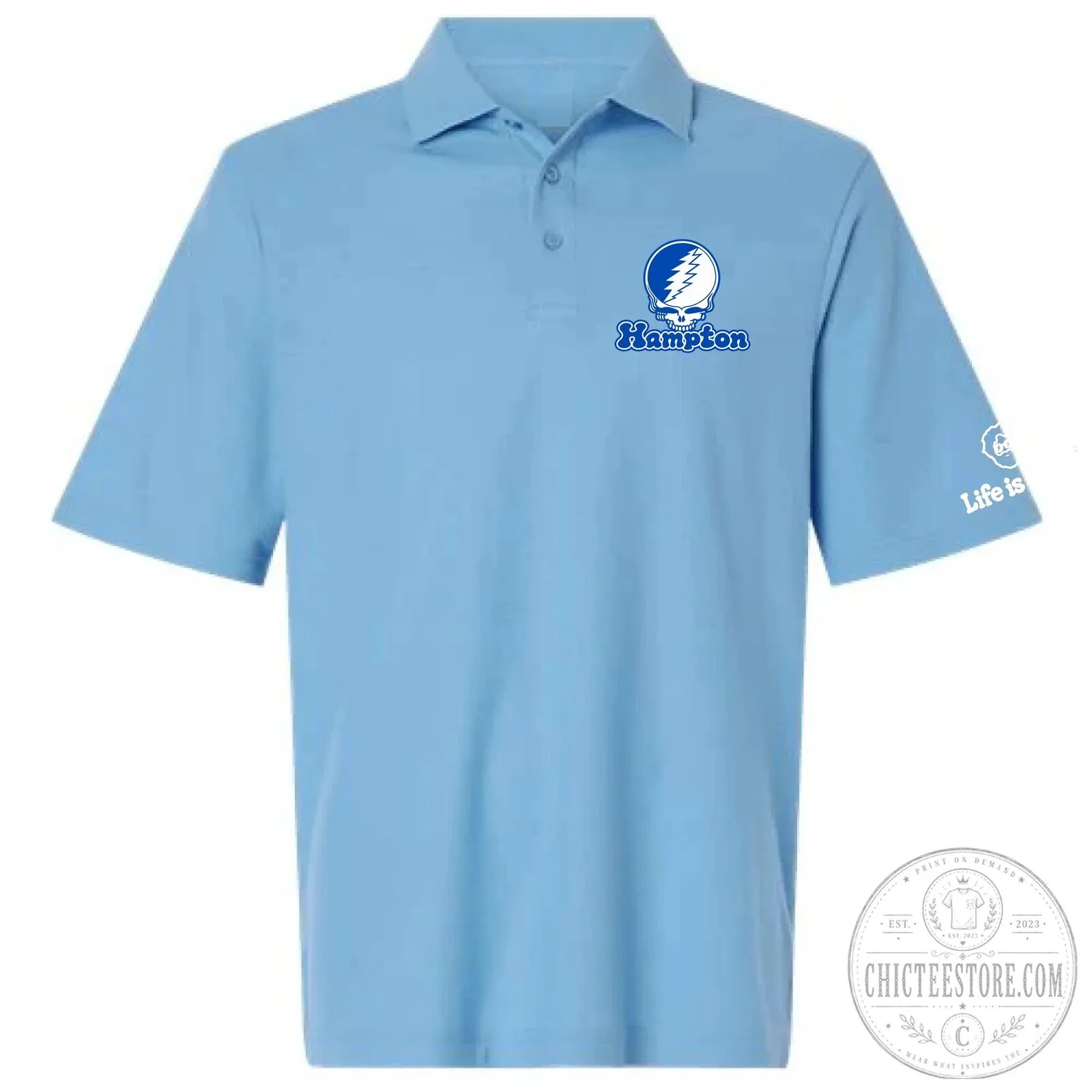 Grateful Dead Stealie Hampton Blue Embroidered Polo Shirt