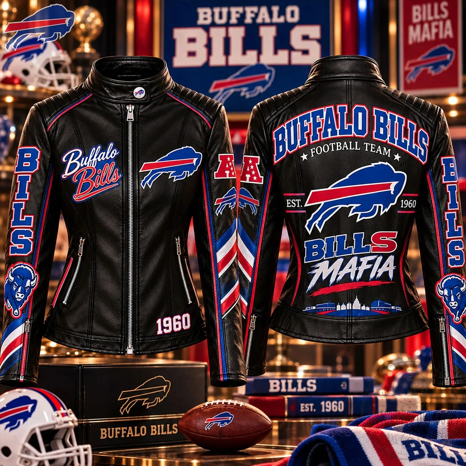 Buffalo Bills Football Team Est. 1960 Bills Mafia Women's Leather Jacket