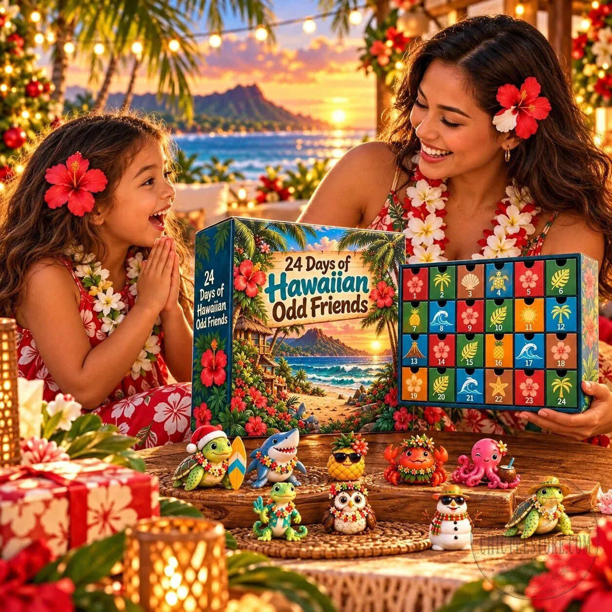 Hawaiian Odd Friends Christmas Countdown Advent Calendar with Tropical Theme