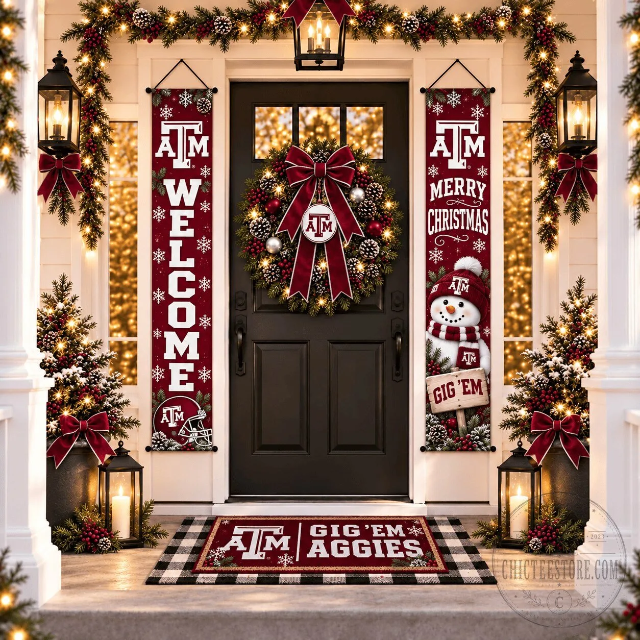 Texas A&M Aggies Welcome Merry Christmas Door Banner Flag Set