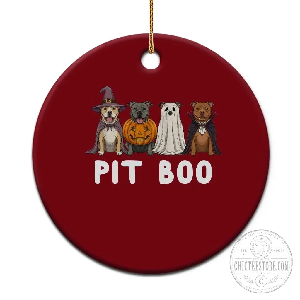 Pit Bull Dog Halloween Ceramic Ornament Ghost Pumpkin Witch Puppy Pit Boo