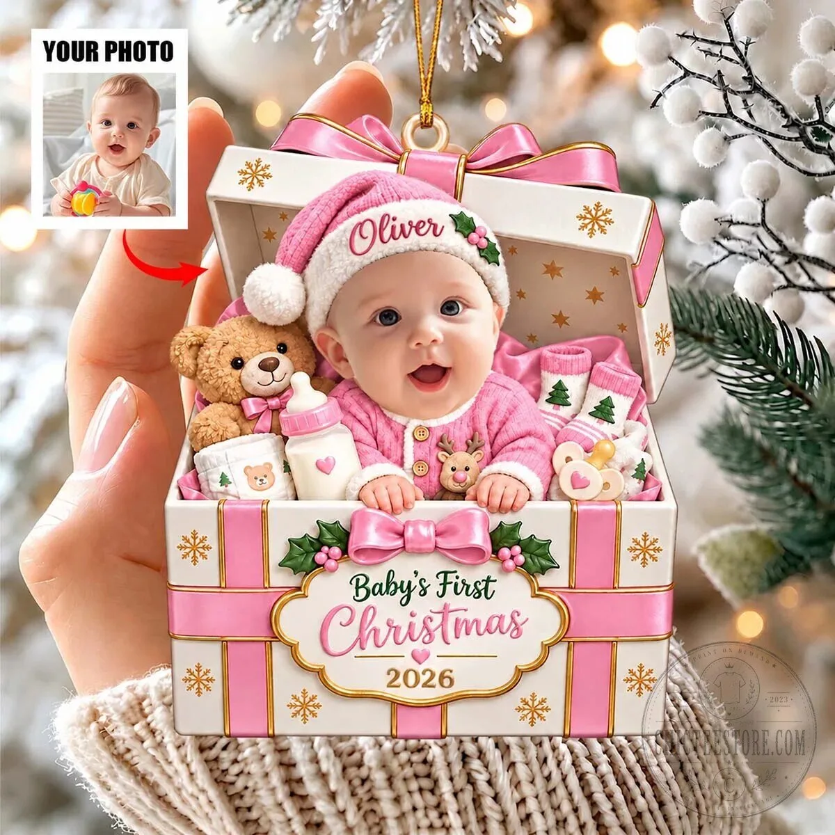 Customizable Keepsake Ornament for Baby's First Christmas Photo