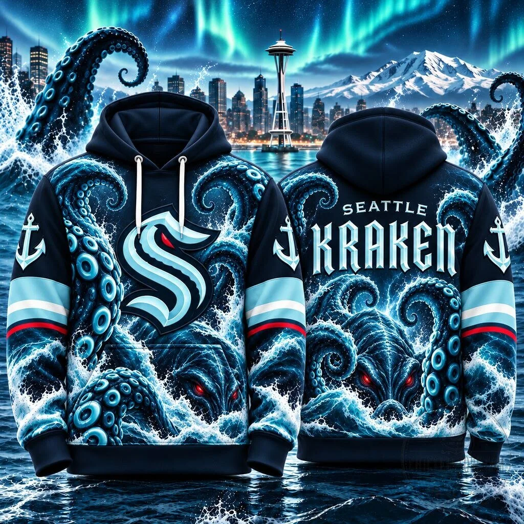 Seattle Kraken Deep Sea Tentacle Monster Design Hockey Fan Hoodie