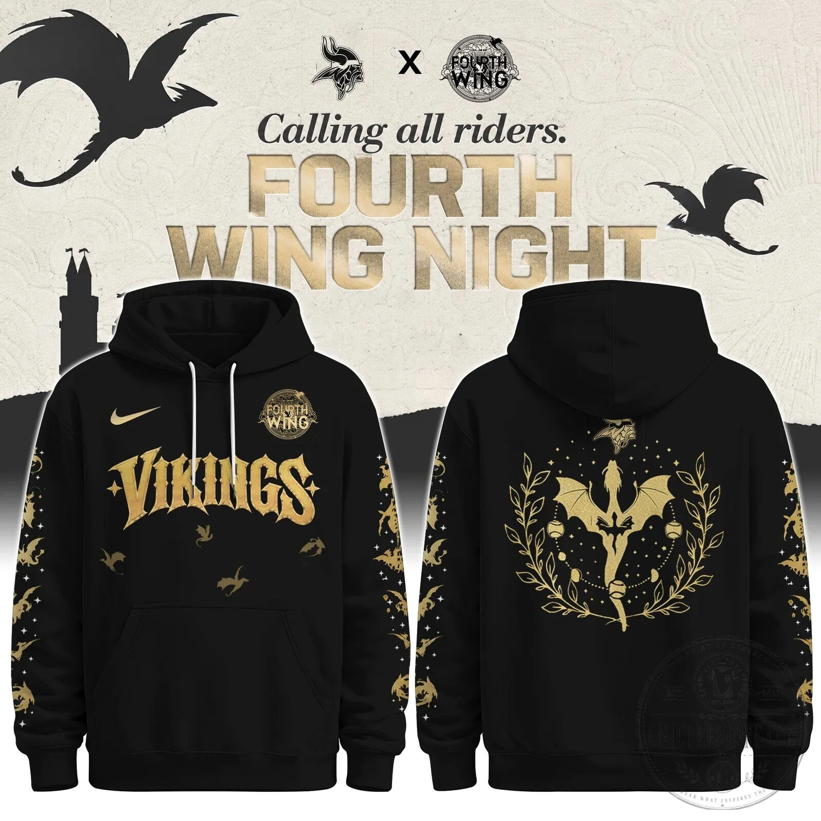 Fourth Wing Night Vikings Football Team Black Hoodie